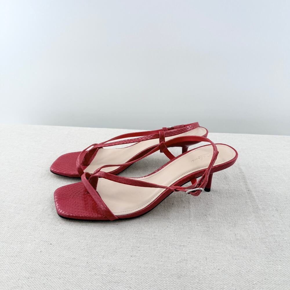 22 Eleve Leather Slip On Kitten Heel Strappy Sandals Red Women's Size EU 37.5